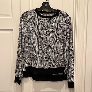 Nicole Miller shirt LS of printed black and white rope size S
